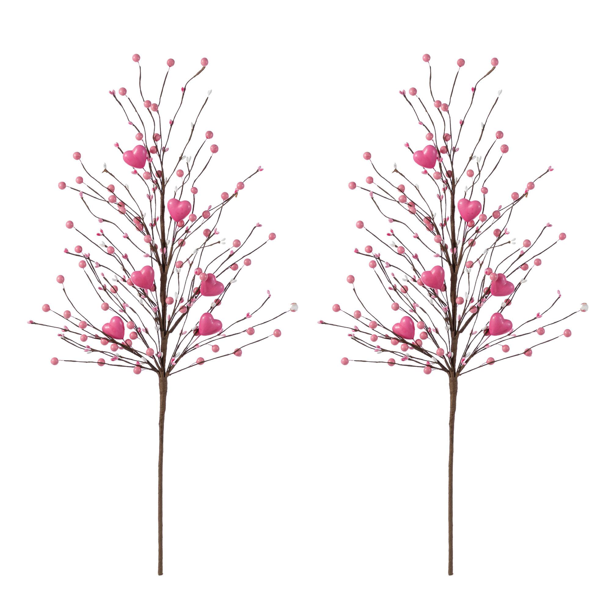 Glitzhome® 28" Valentine's Pink Berry & Heart Picks Set